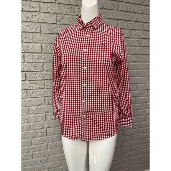 Vineyard Vines Red & White Plaid Print Button Down Shirt Size M - Picture 1 of 9